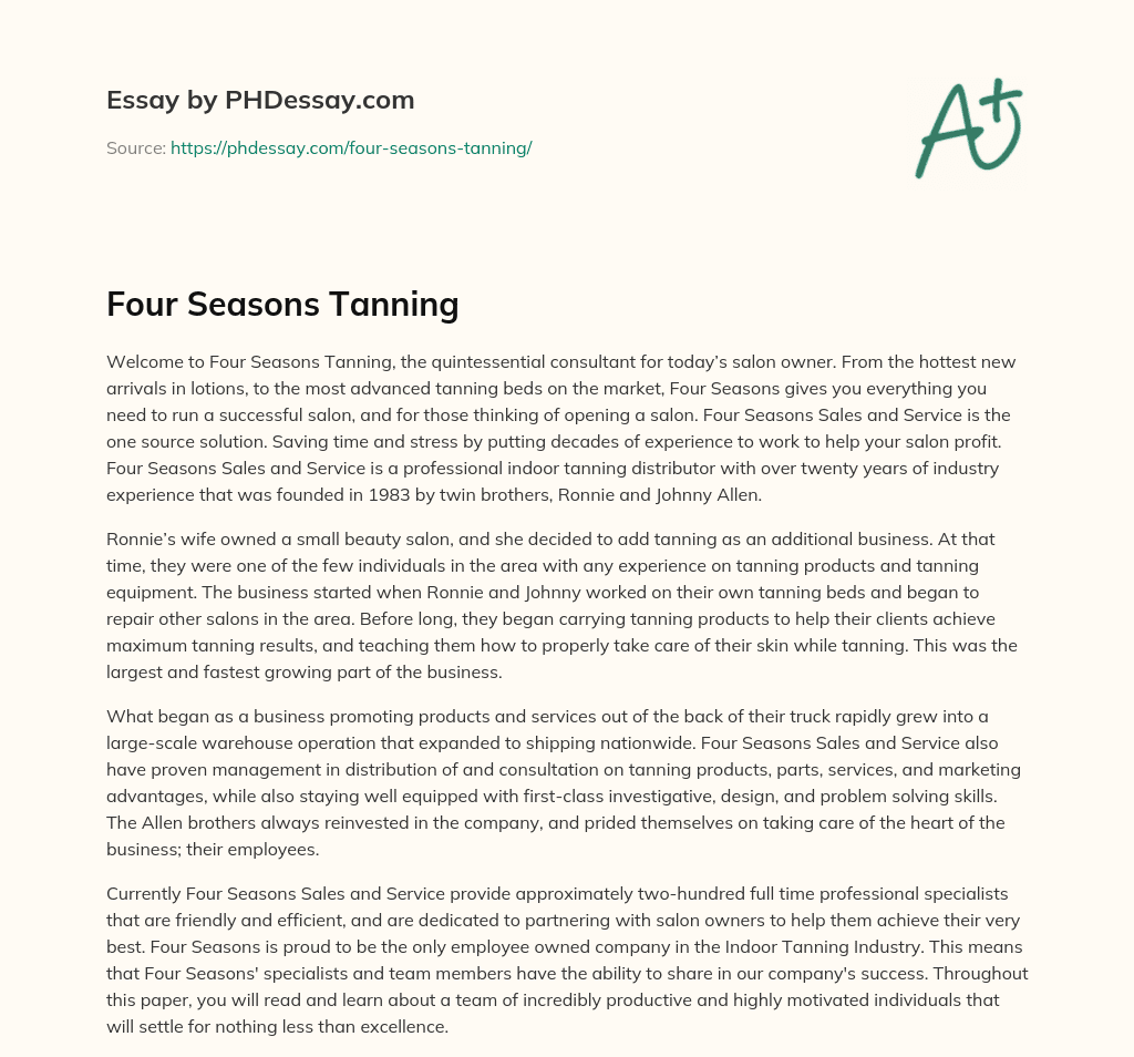 Four Seasons Tanning essay
