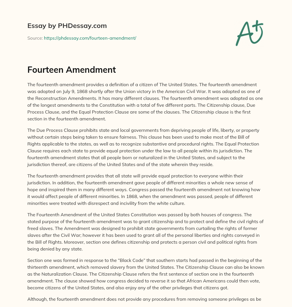Fourteen Amendment essay