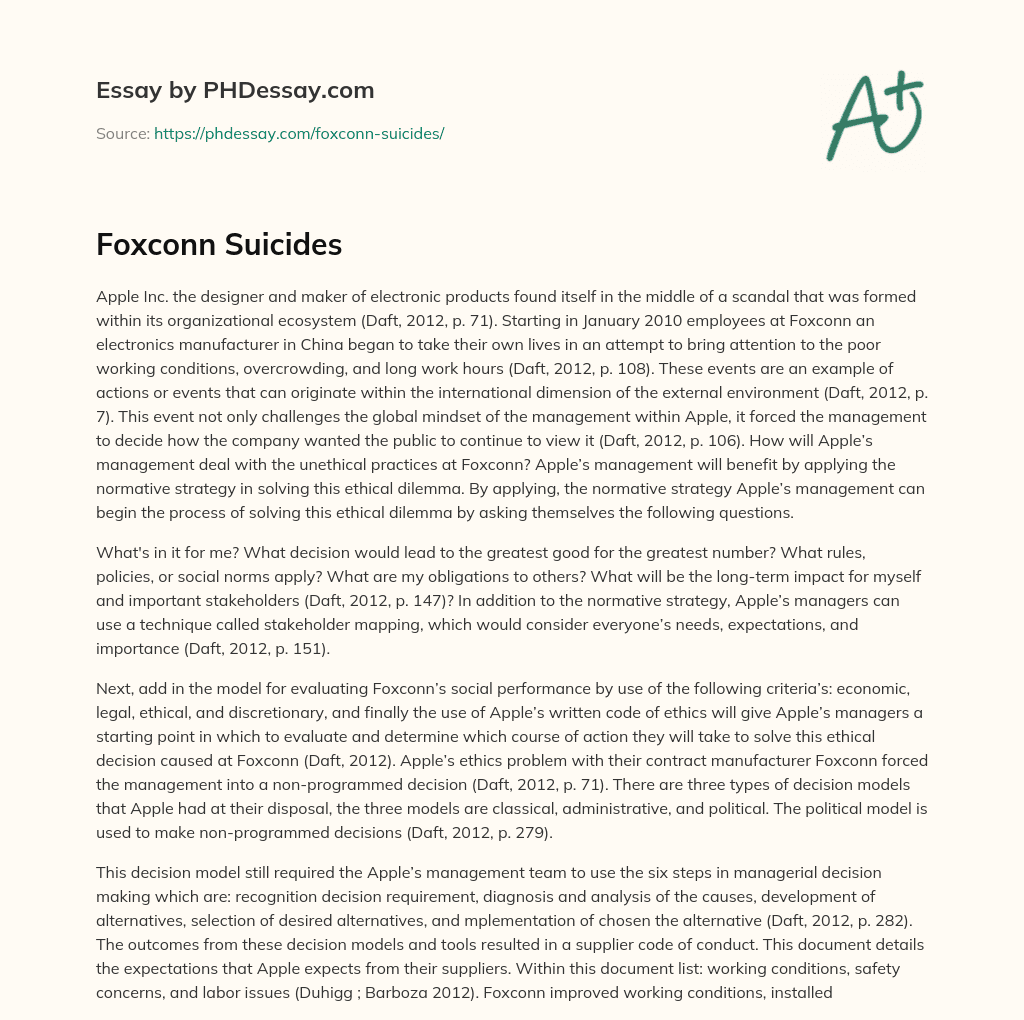 Foxconn Suicides essay