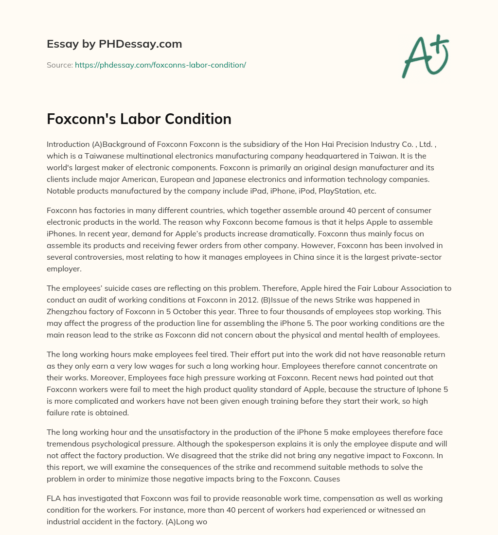 Foxconn’s Labor Condition essay