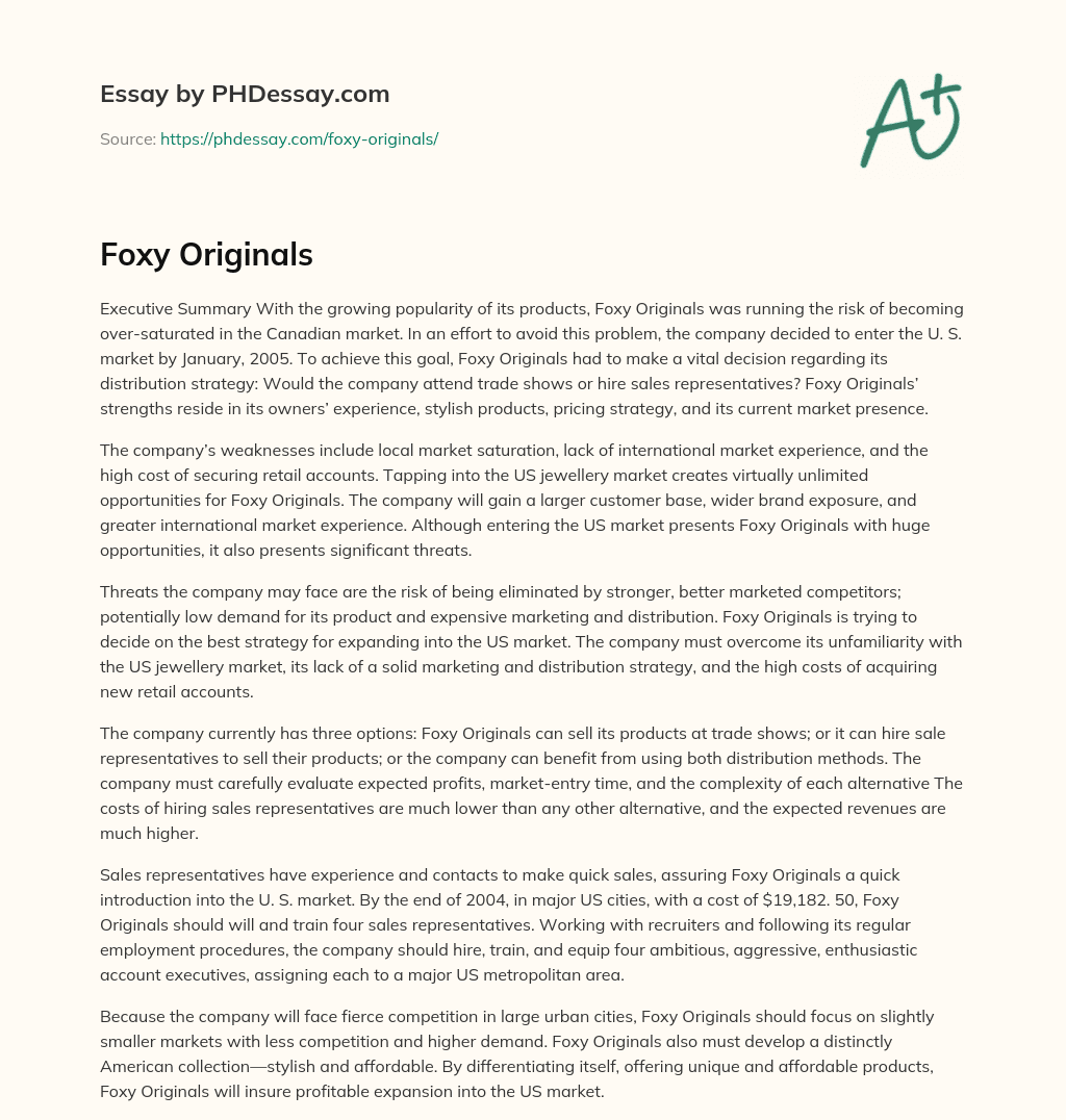 Foxy Originals essay
