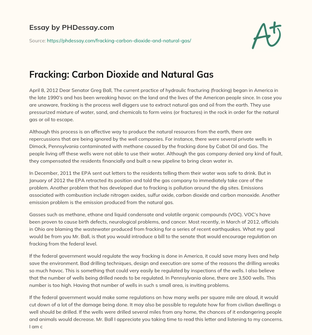 Fracking: Carbon Dioxide and Natural Gas essay