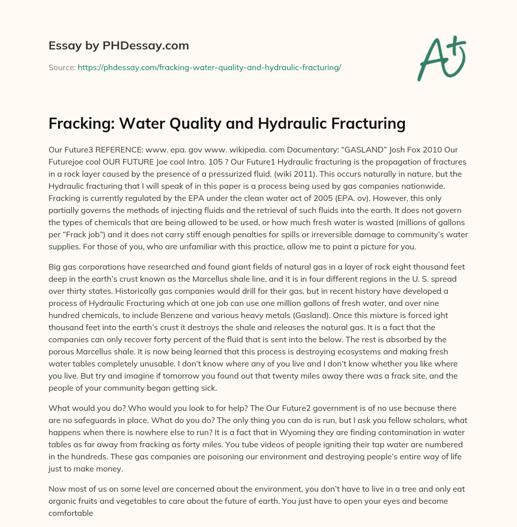 Fracking: Water Quality and Hydraulic Fracturing essay