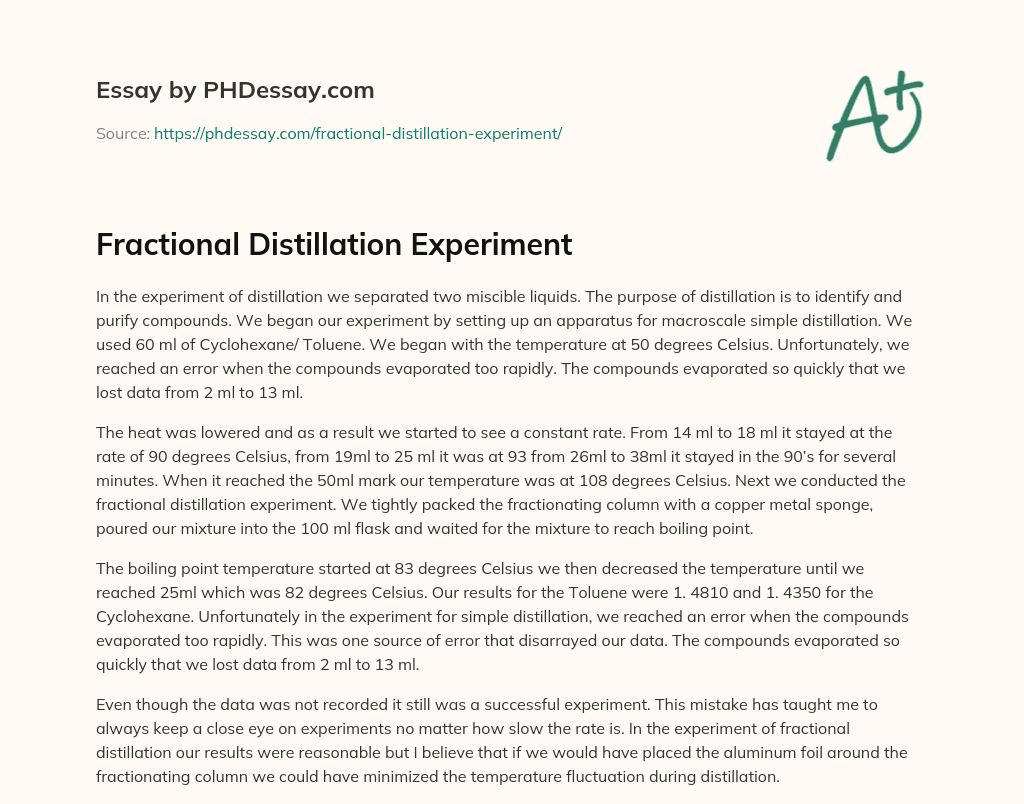 Fractional Distillation Experiment (300 Words)