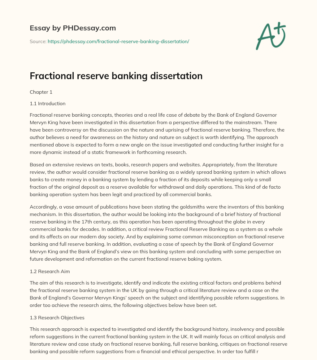 Fractional reserve banking dissertation essay