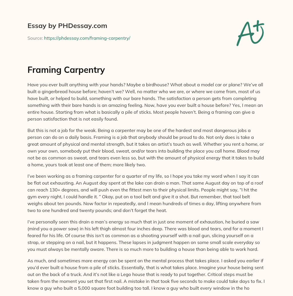 Framing Carpentry essay