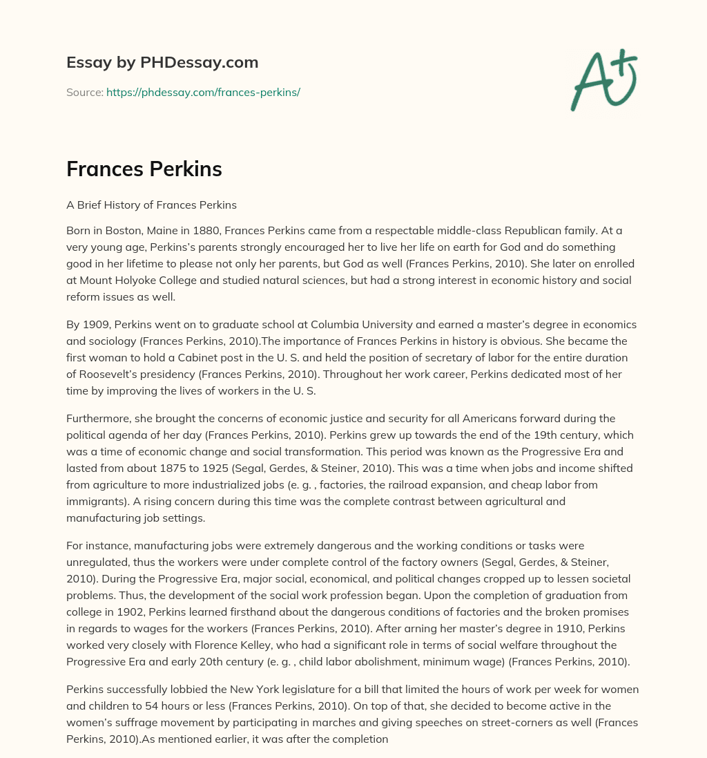 Frances Perkins essay