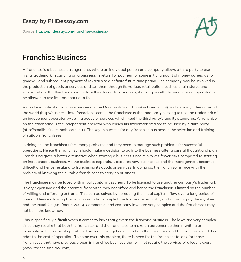 Franchise Business essay