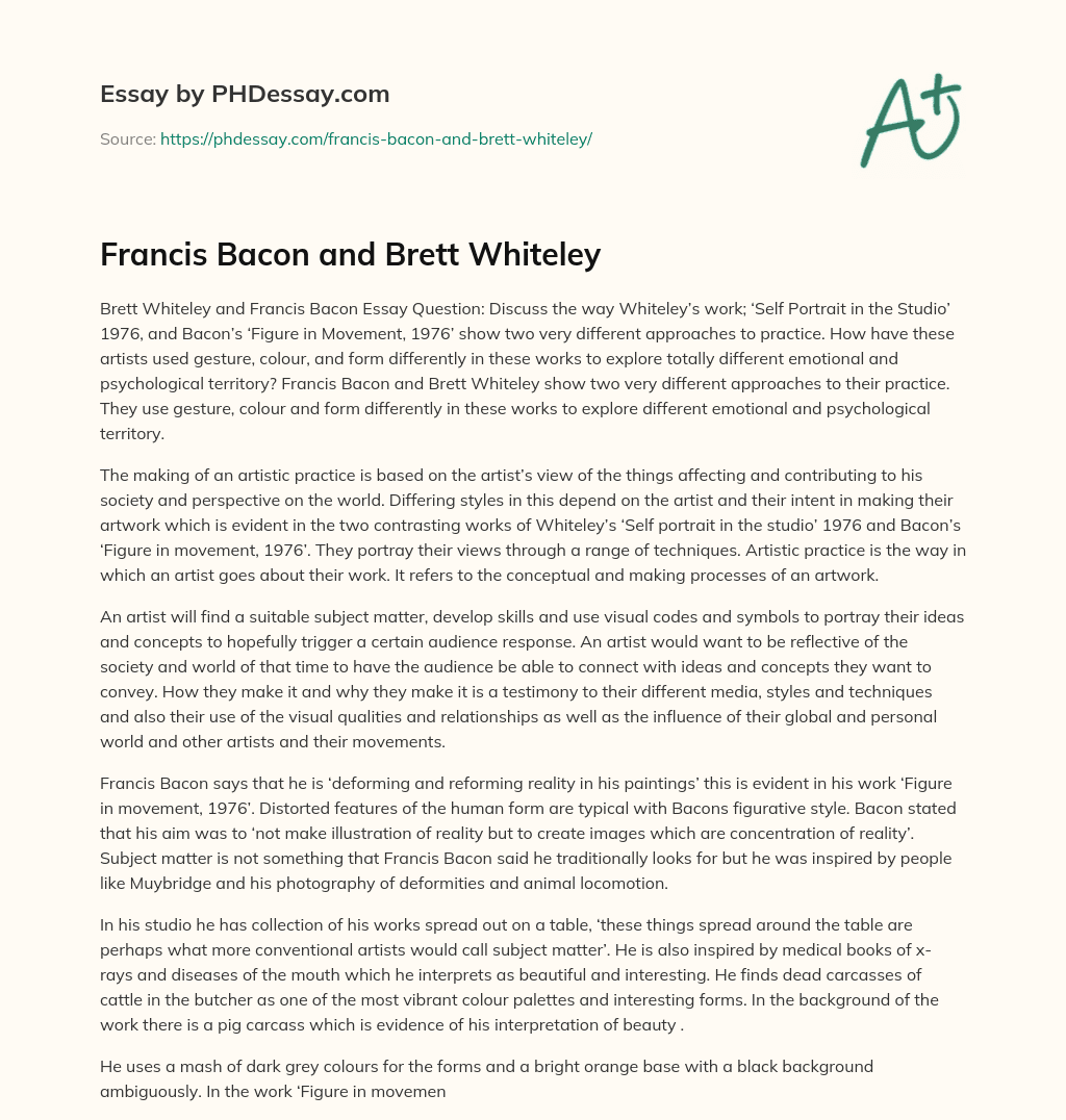 Francis Bacon and Brett Whiteley essay