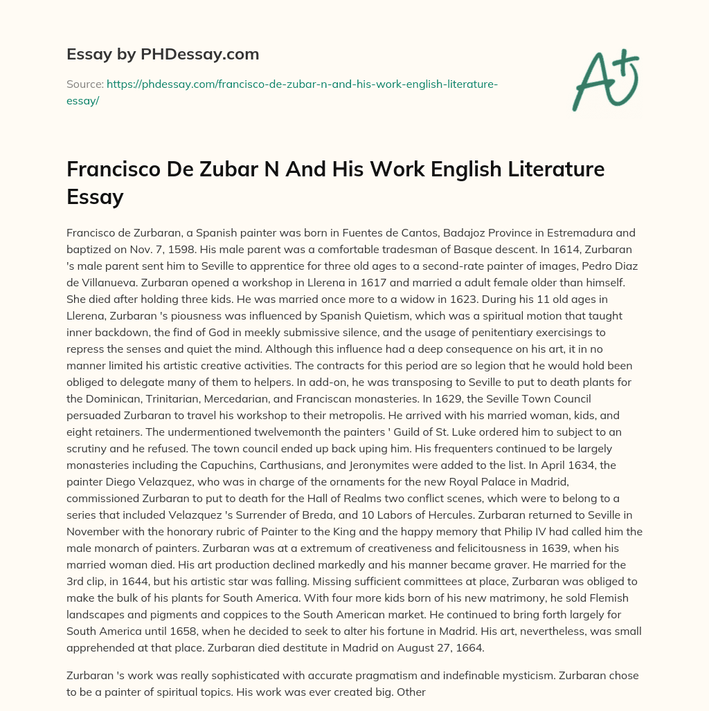 Francisco De Zubar N And His Work English Literature Essay essay