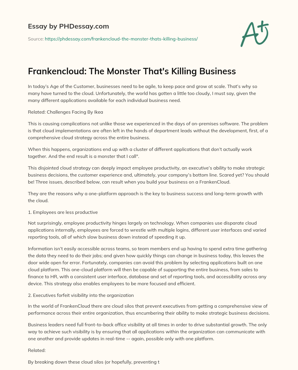 Frankencloud: The Monster That’s Killing Business essay