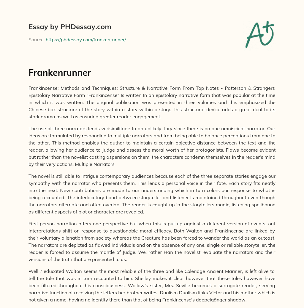 Frankincense: The Use of Epistolary Narrative Form and Multiple Narrators essay