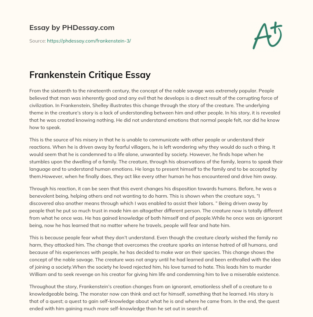 Frankenstein Critique Essay essay