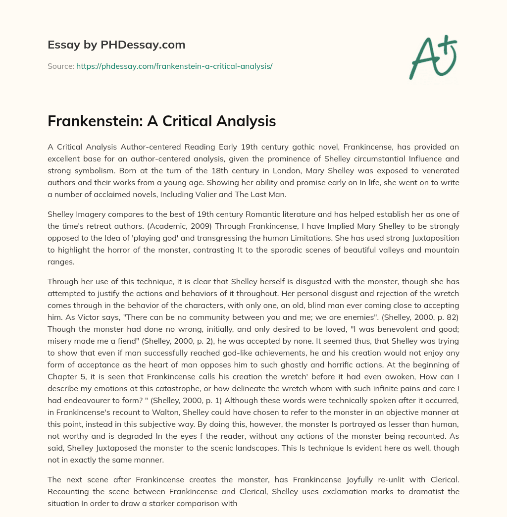 Frankenstein: A Critical Analysis essay