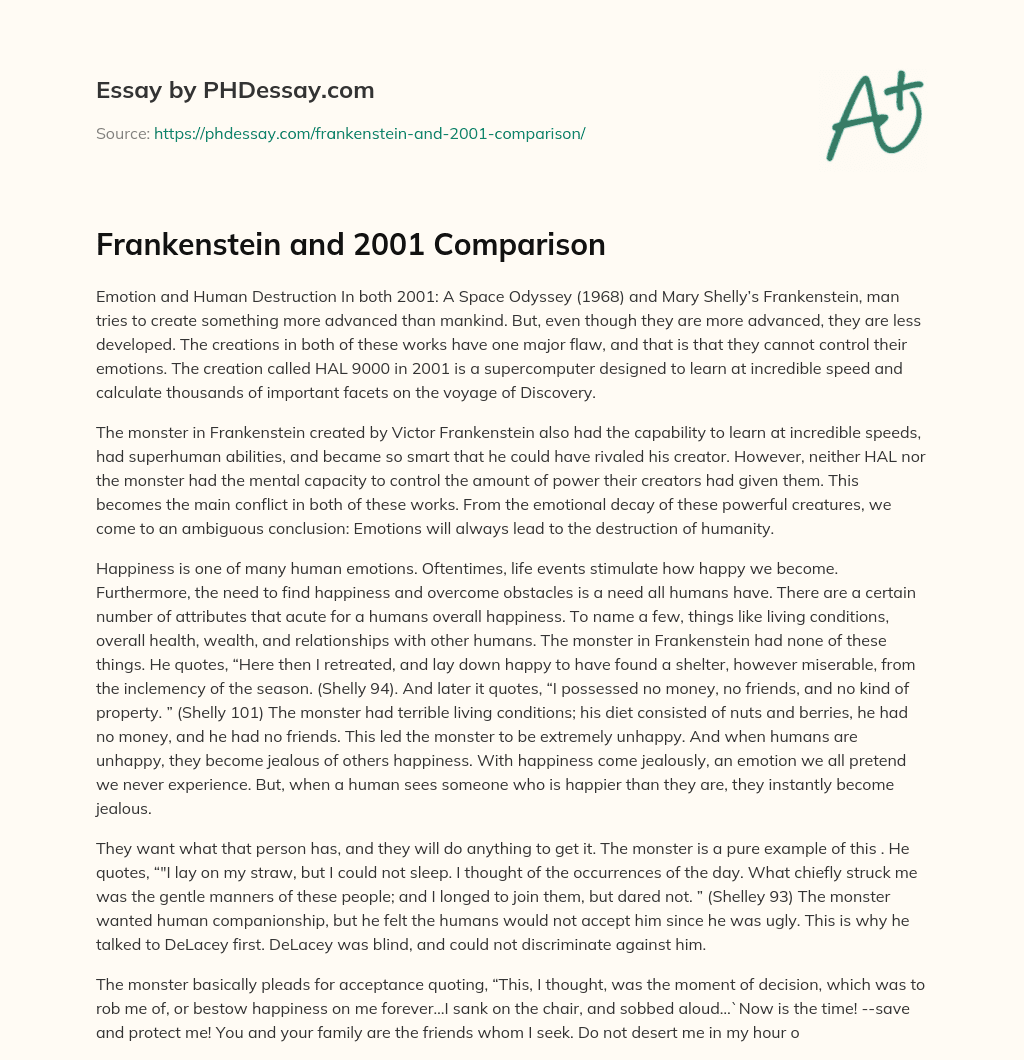 Frankenstein and 2001 Comparison essay