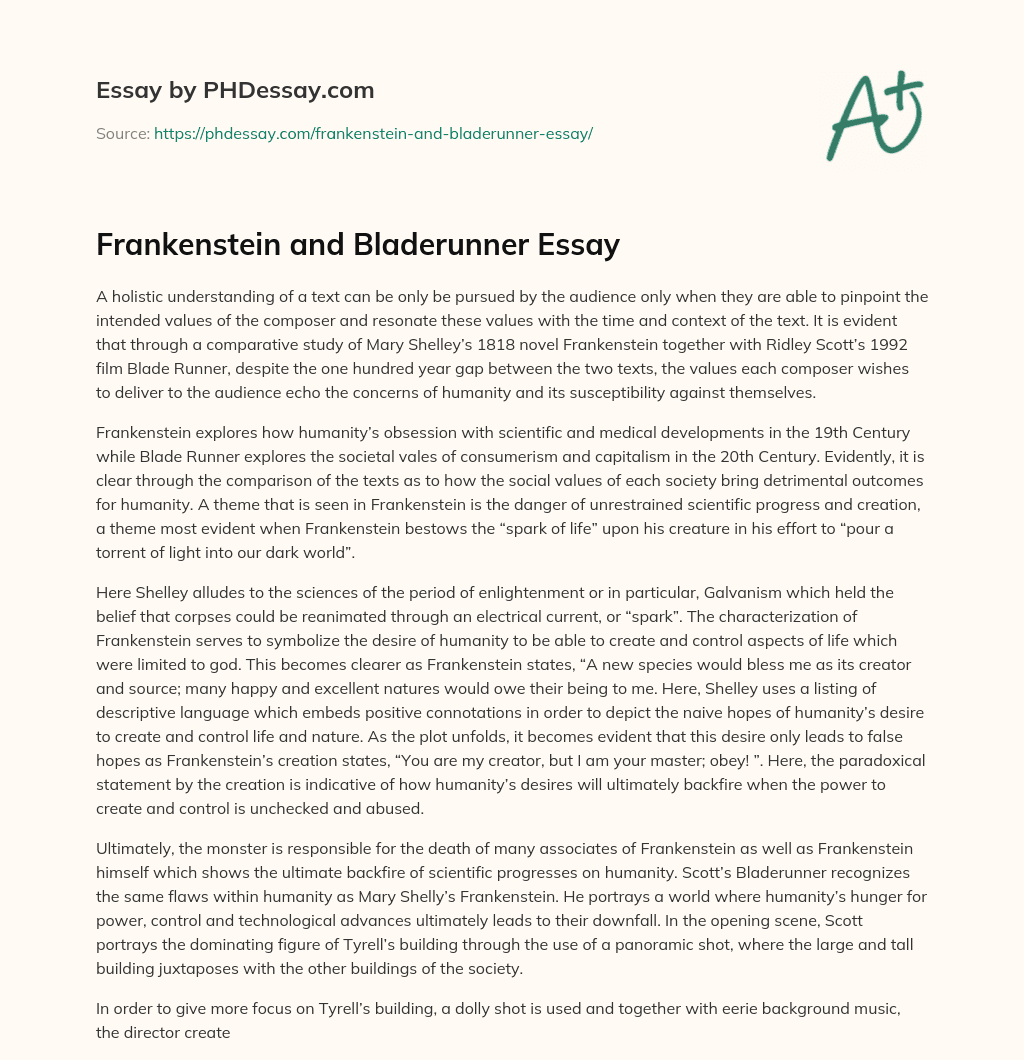 Frankenstein and Bladerunner Essay essay