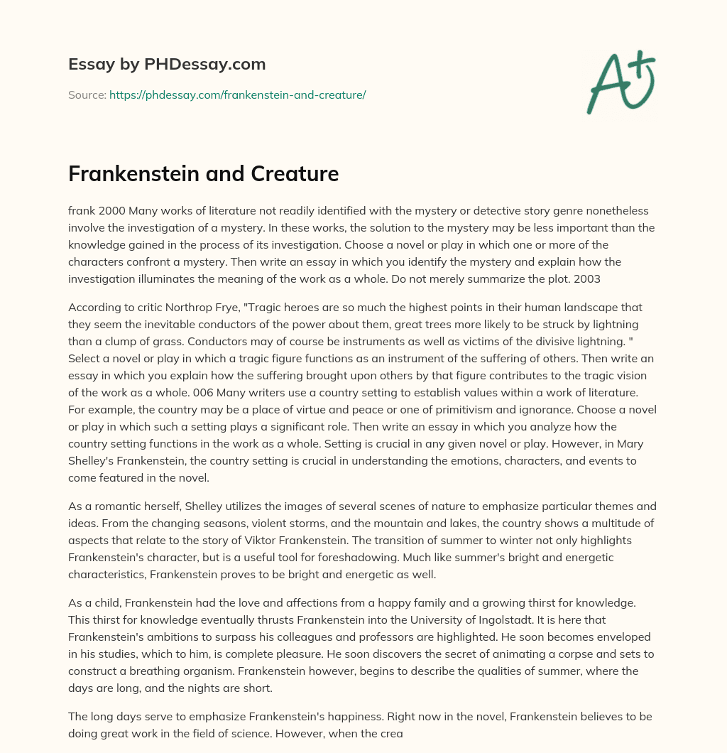 Frankenstein and Creature essay