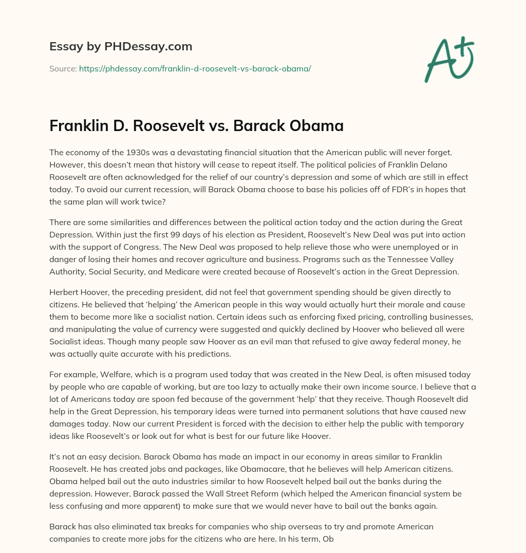 Franklin D. Roosevelt vs. Barack Obama essay