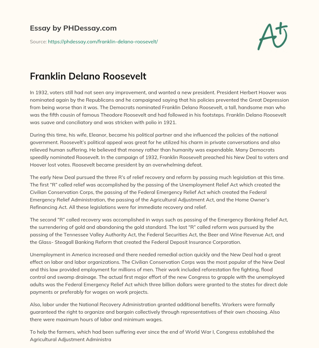 Franklin Delano Roosevelt essay