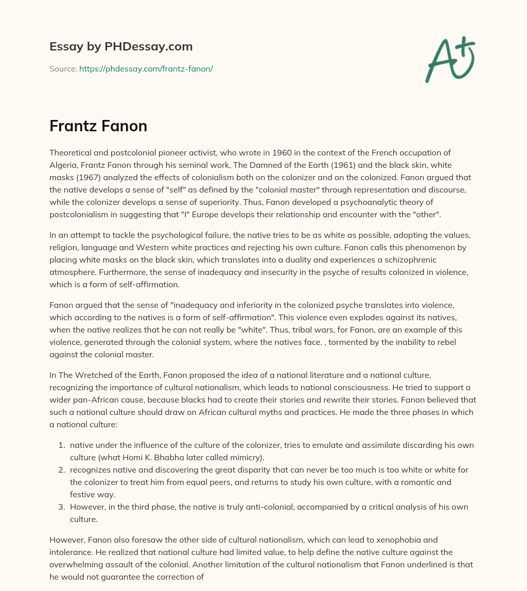 Frantz Fanon essay