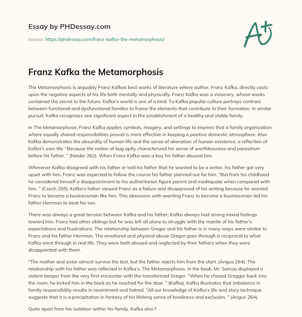 kafka metamorphosis essay