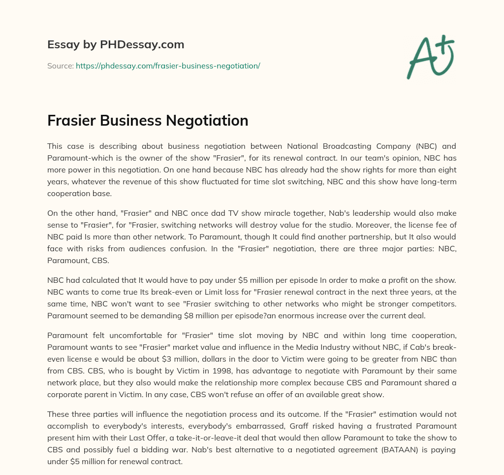 Frasier Business Negotiation essay