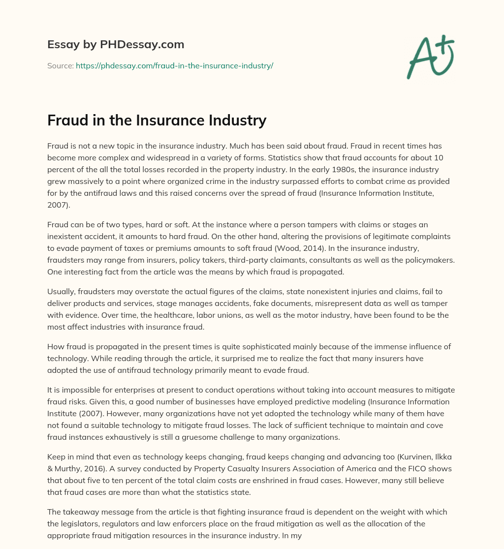 Fraud in the Insurance Industry essay