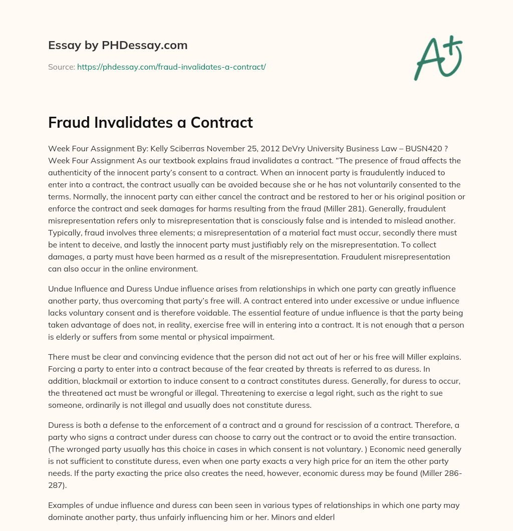 Fraud Invalidates a Contract essay