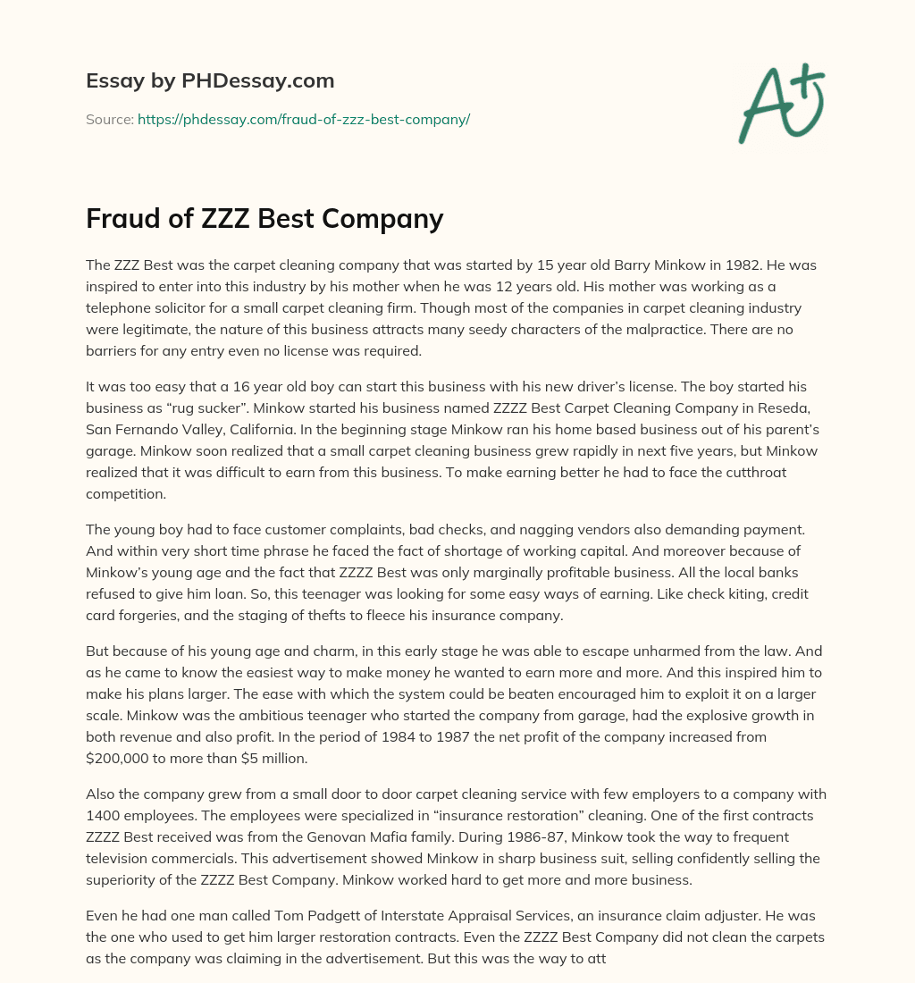Fraud of ZZZ Best Company essay