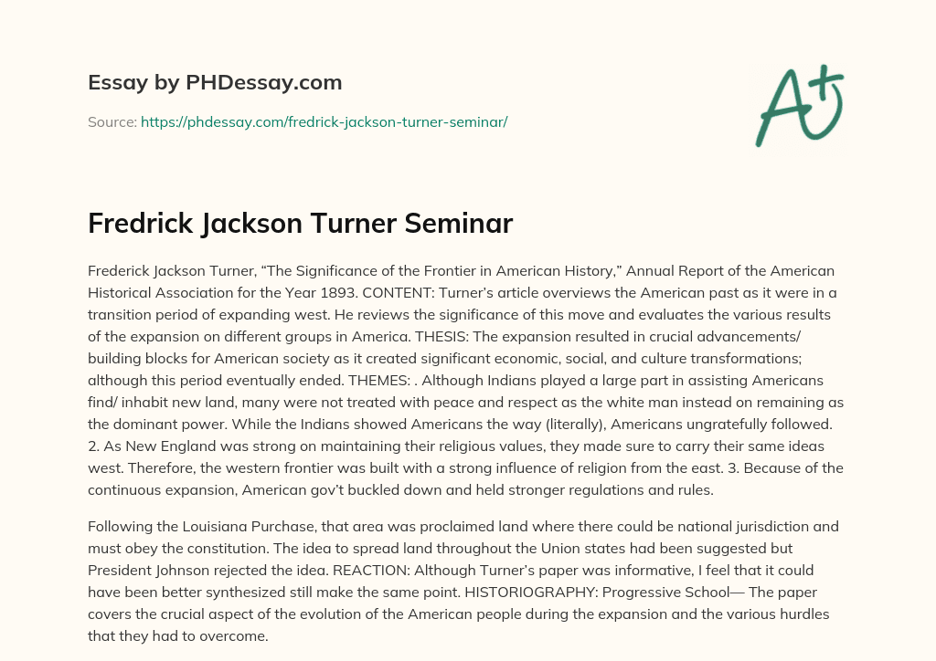Fredrick Jackson Turner Seminar essay