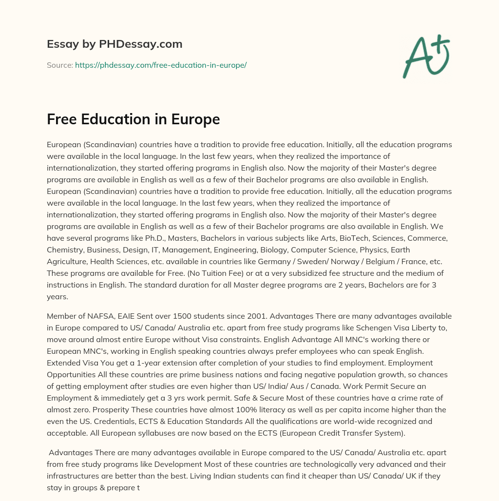 Free Education in Europe essay