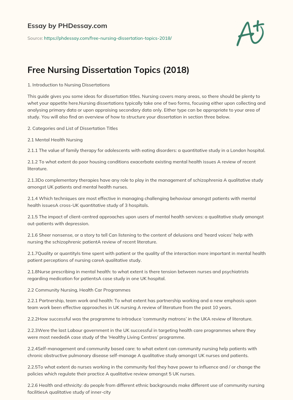 nursing dissertation topics 2018