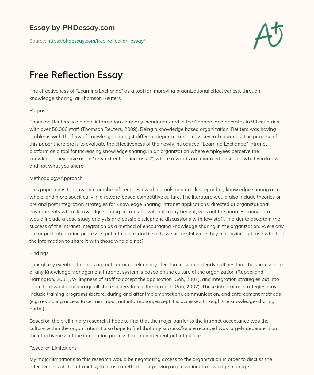 Free Reflection Essay essay
