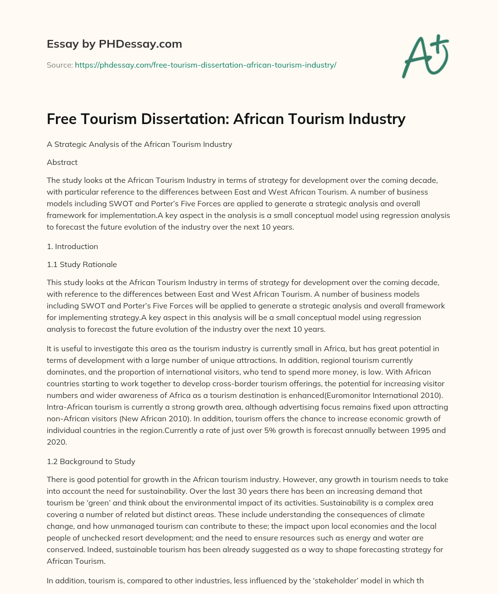 Free Tourism Dissertation: African Tourism Industry essay
