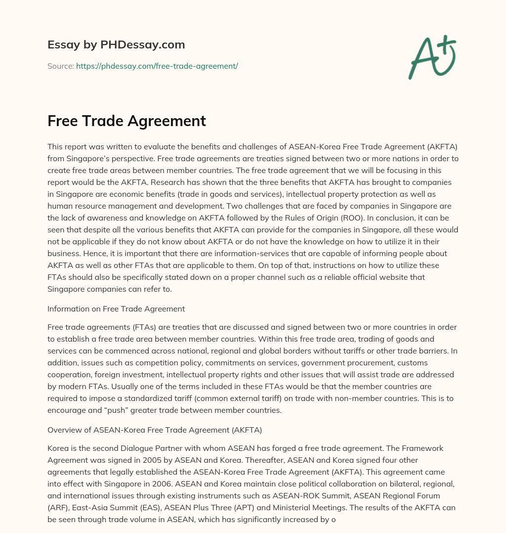 Free Trade Agreement essay