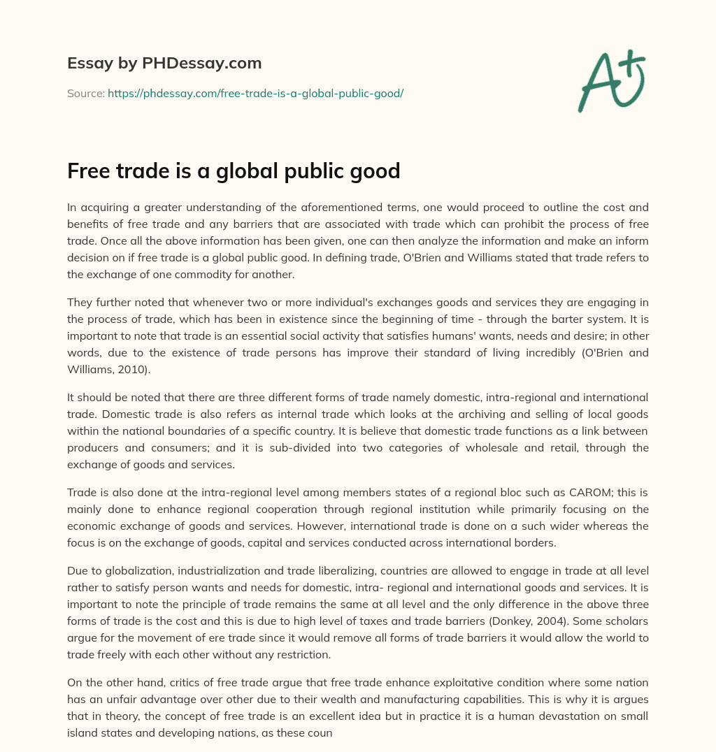 Free trade is a global public good essay
