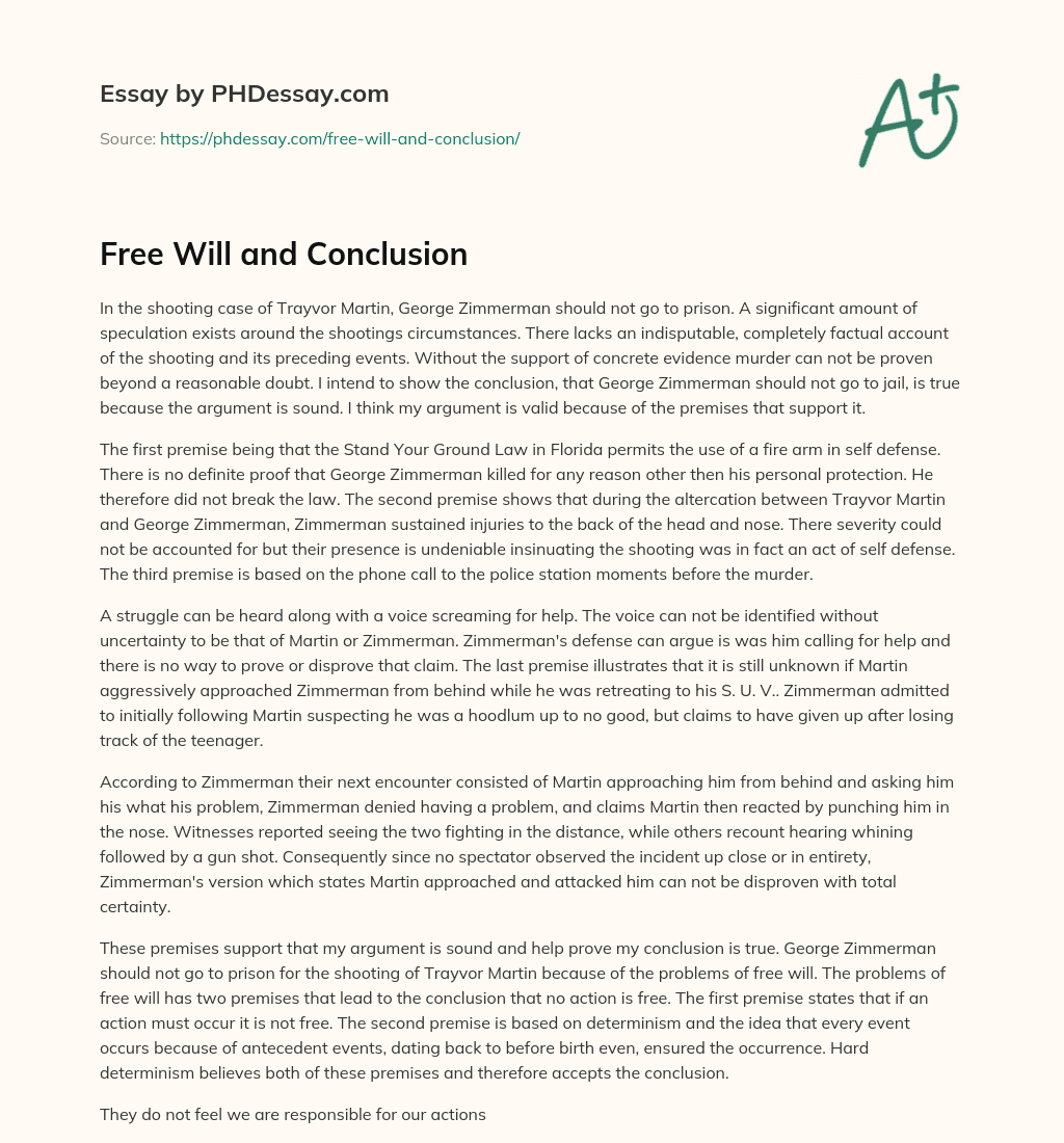 Free Will and Conclusion essay