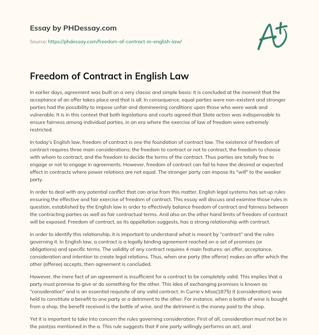 essays on freedom of contract