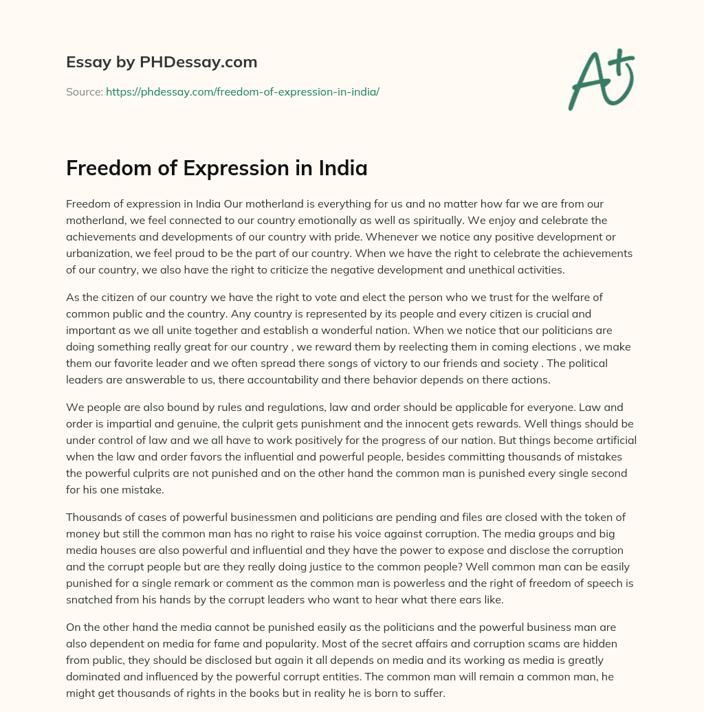 Freedom Of Expression In India (500 Words) - PHDessay.com