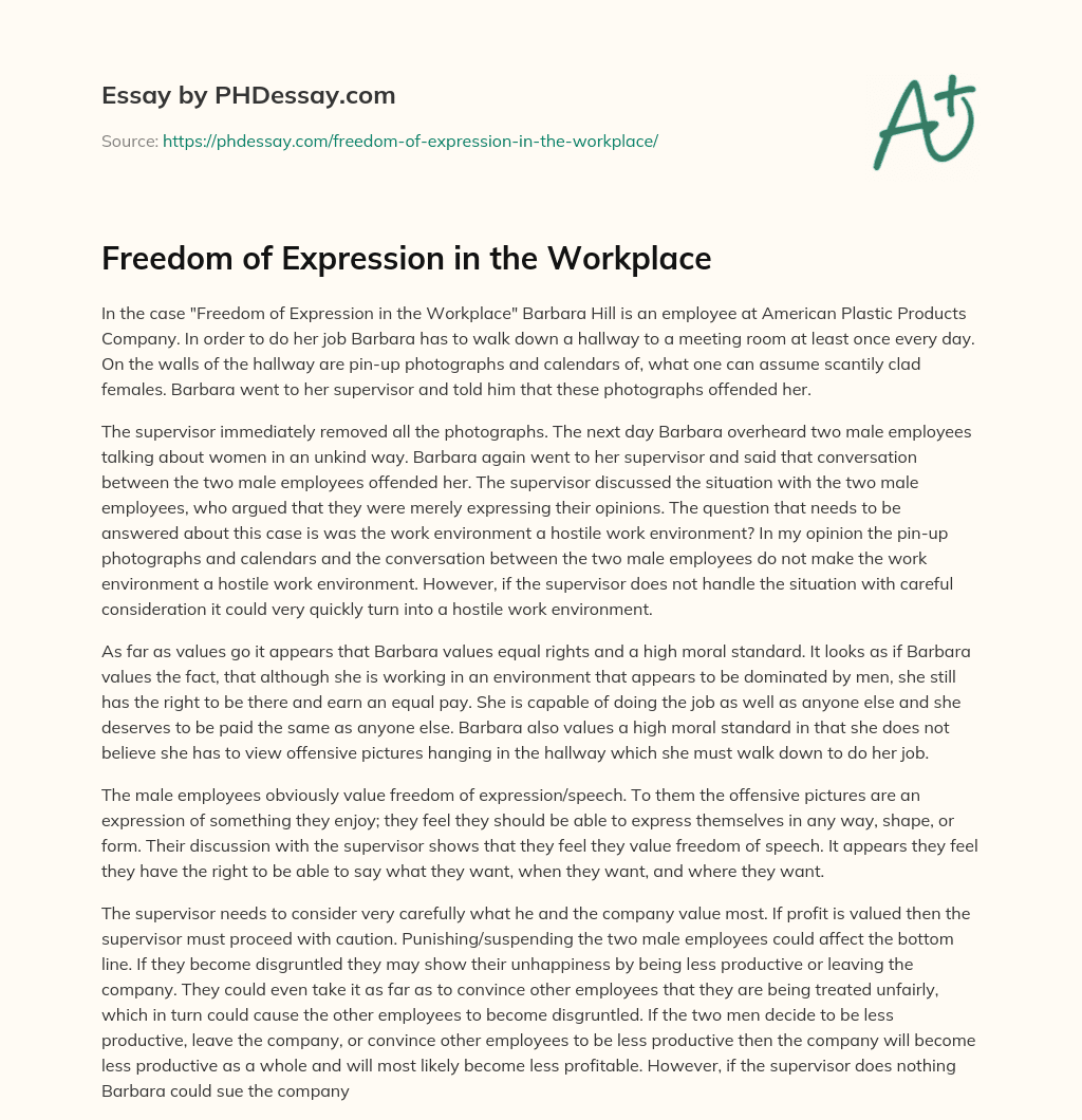 Freedom of Expression in the Workplace essay