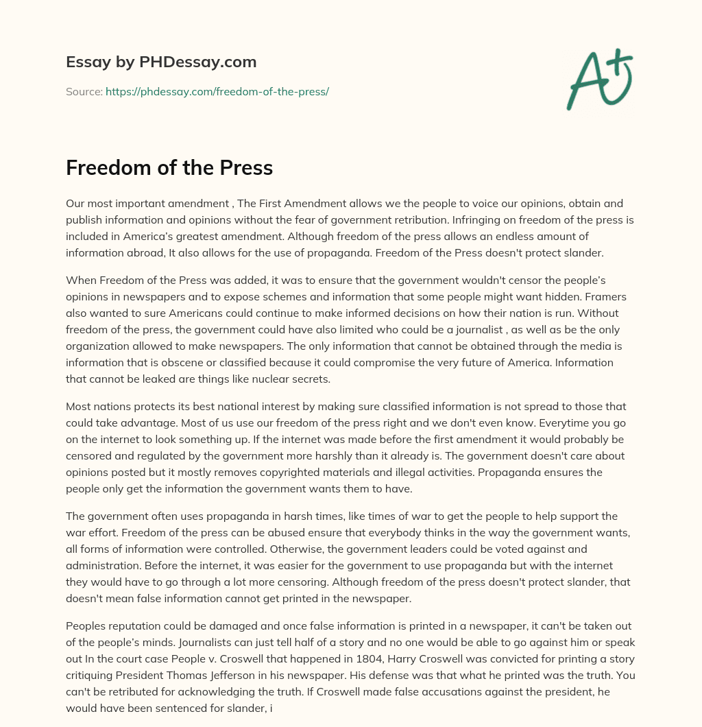 Freedom of the Press essay