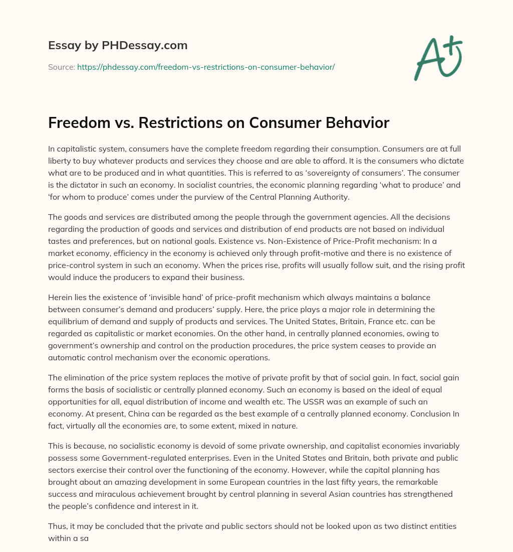 Freedom vs. Restrictions on Consumer Behavior essay
