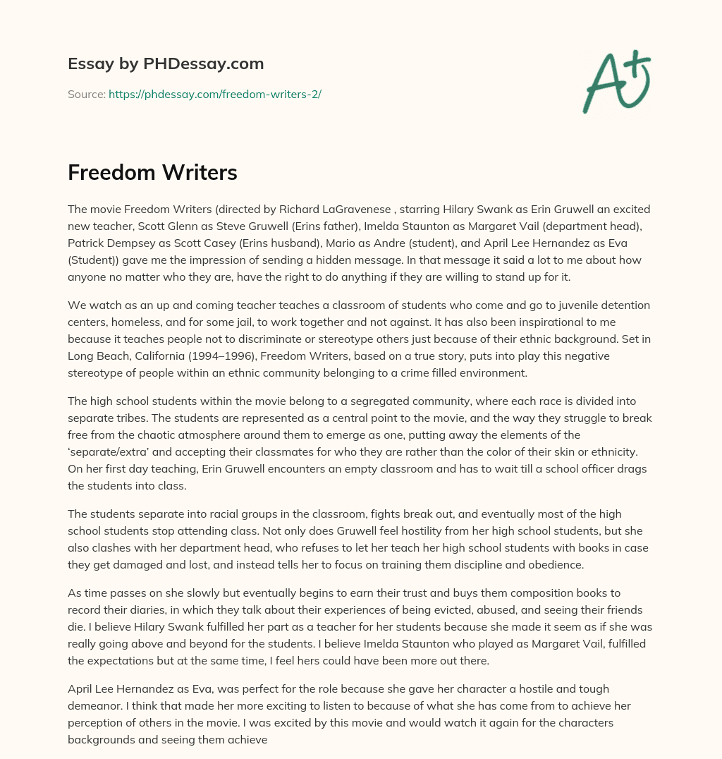 Freedom Writers essay