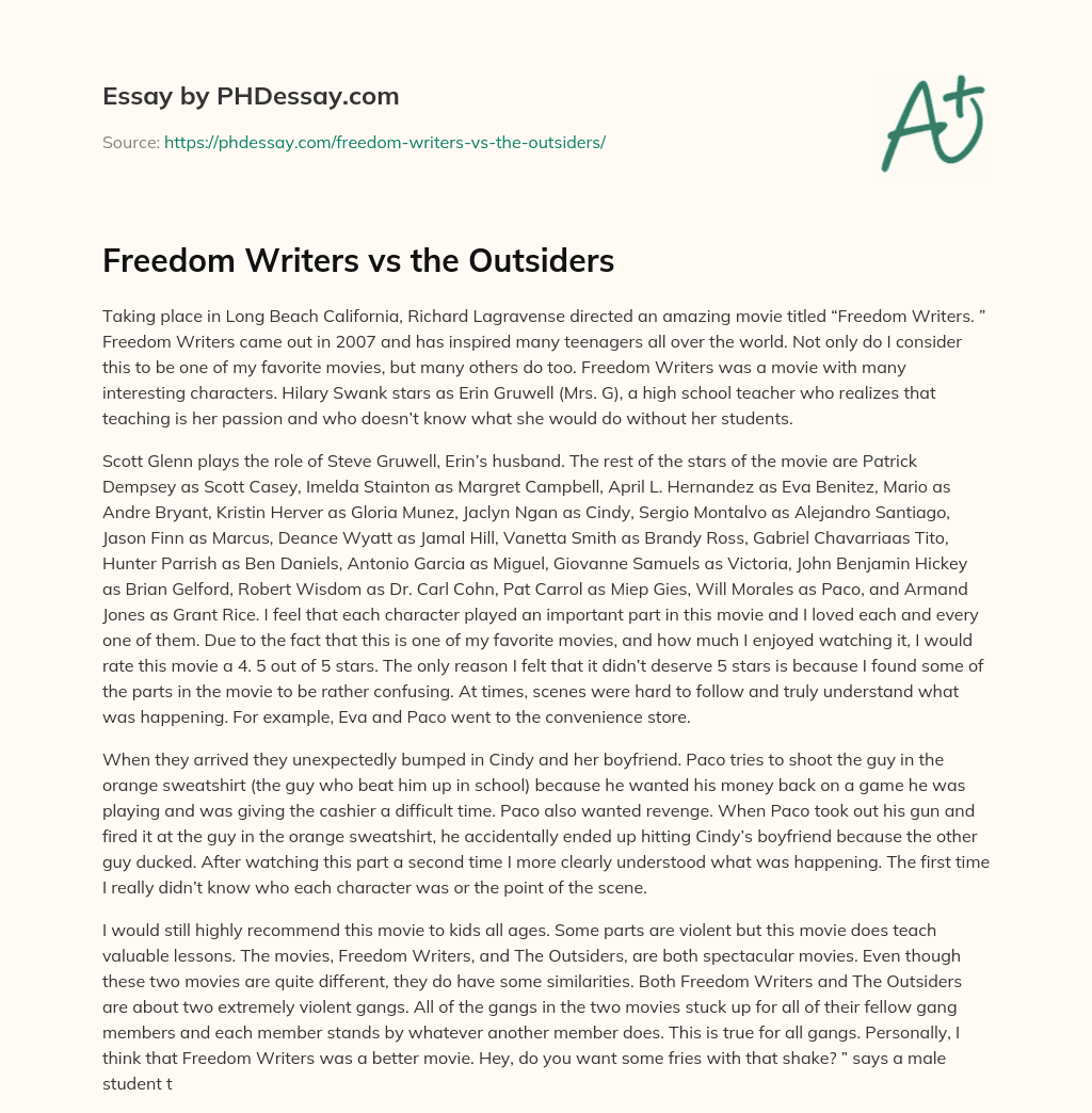 Freedom Writers vs the Outsiders essay
