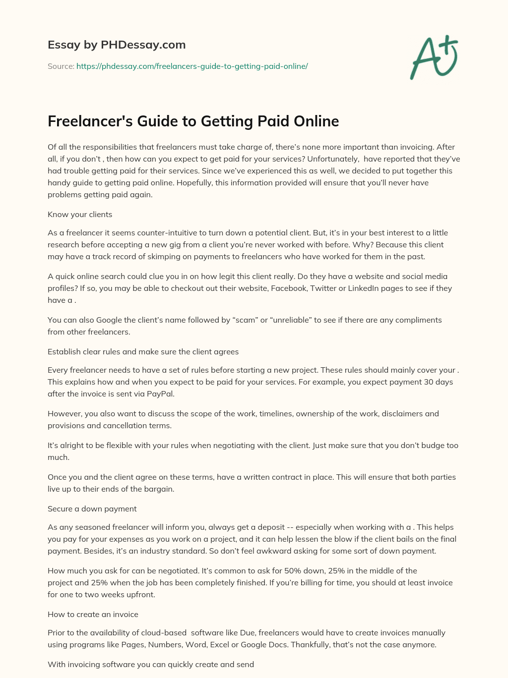 Freelancer’s Guide to Getting Paid Online essay