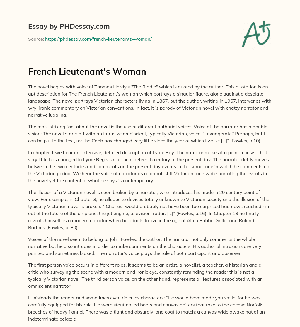 French Lieutenant’s Woman essay