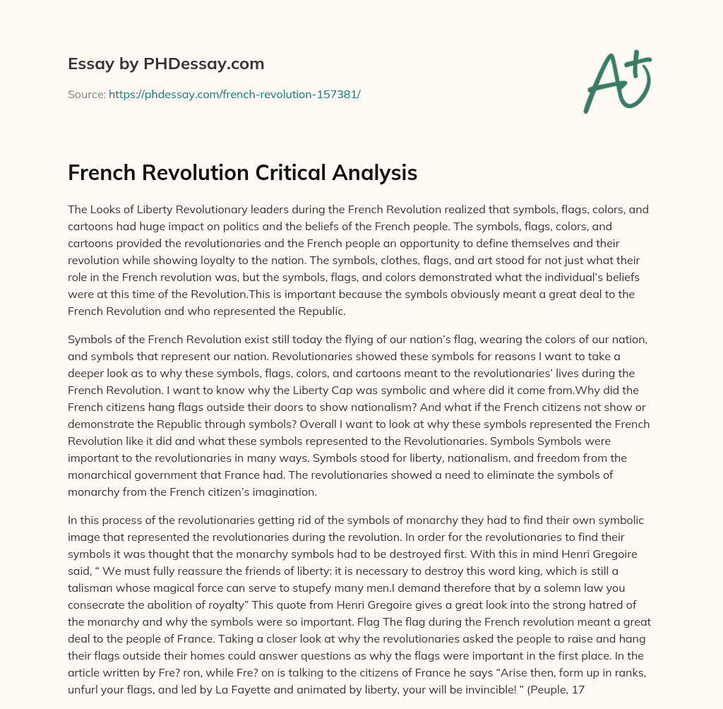 French Revolution Critical Analysis essay