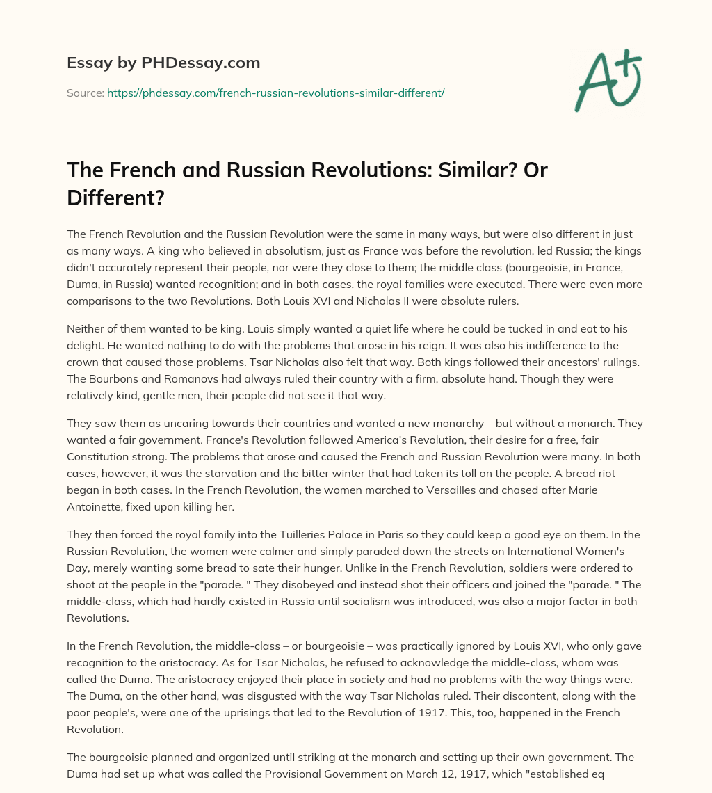 The French And Russian Revolutions Similar Or Different Phdessay