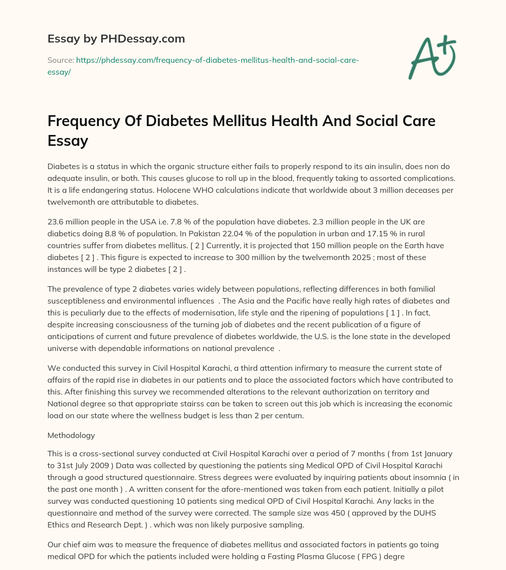 Frequency Of Diabetes Mellitus Health And Social Care Essay essay