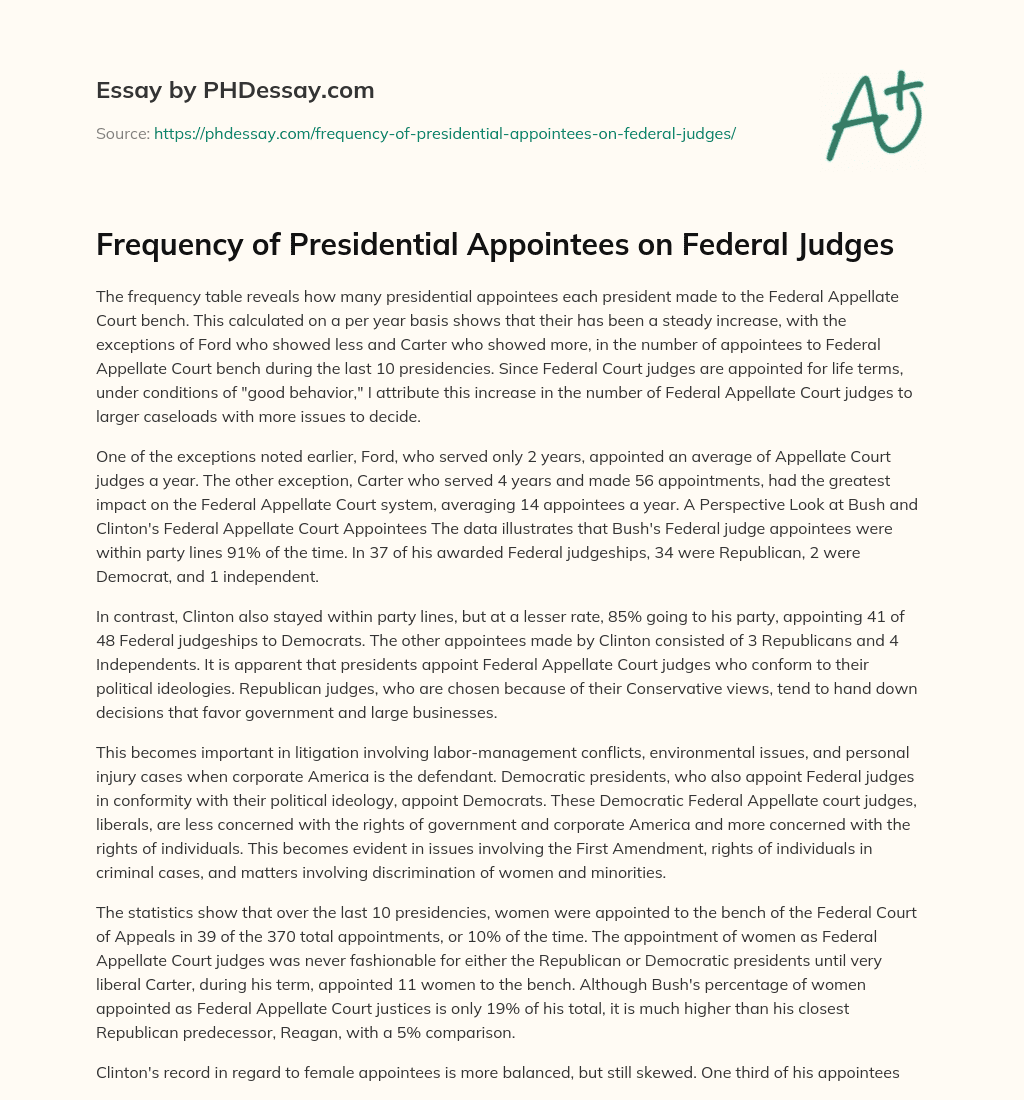 Frequency of Presidential Appointees on Federal Judges essay